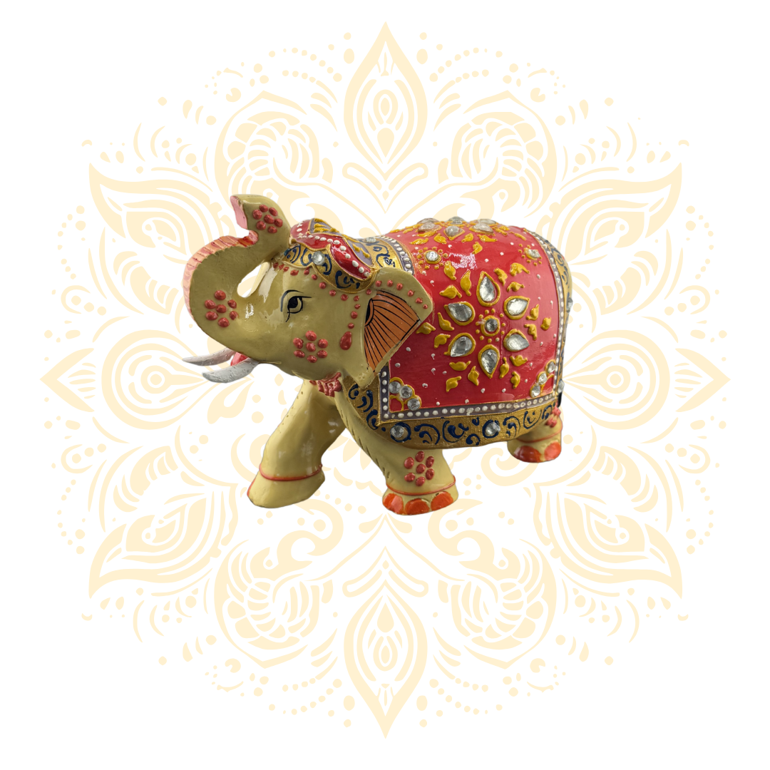 Wooden Red Painting Elephant