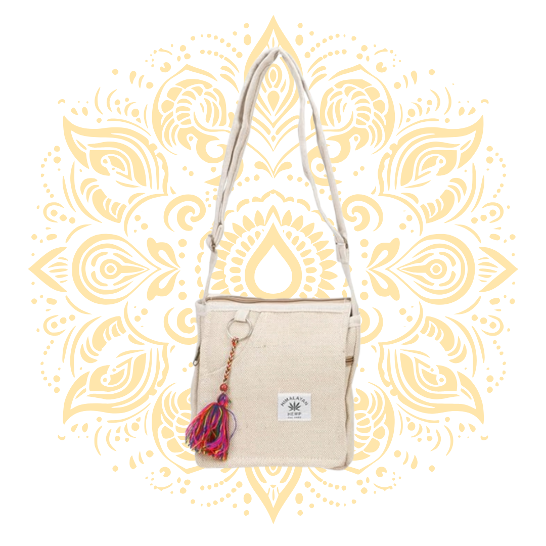 Small Handmade Hemp Bag w/ Strap 7" x 7.5"