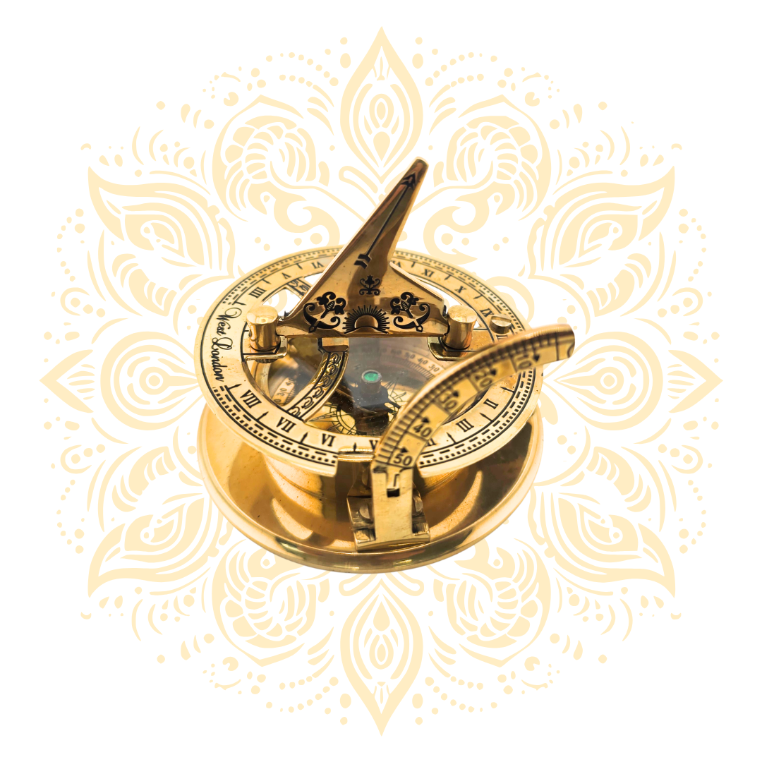 Vintage Brass Sundial Compass – 2.5 Inch Antique Navigation Instrument with Wooden Case
