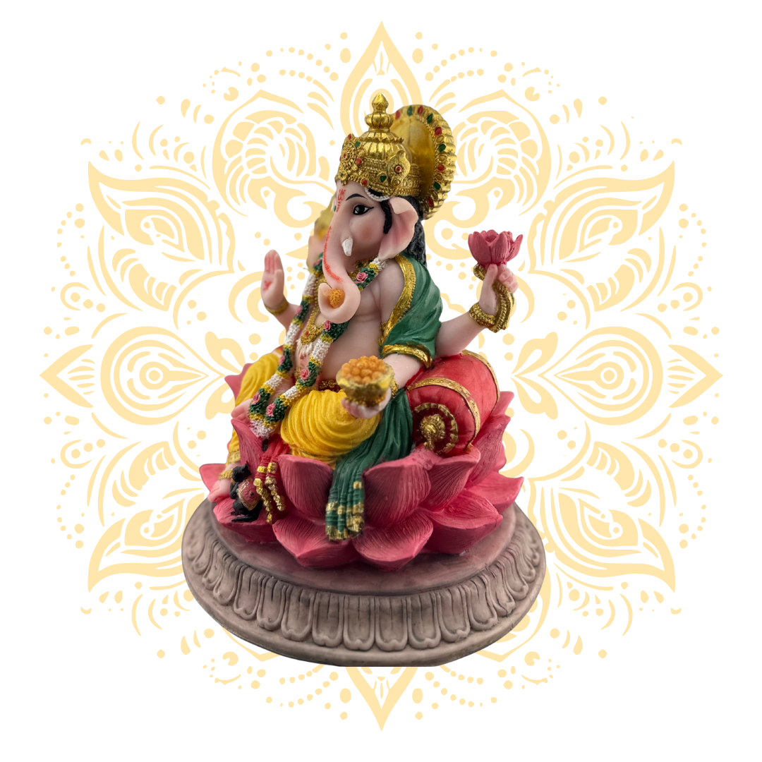 Polyresin Ganesh On Lotus Murti 9" - Matchless Gifts2