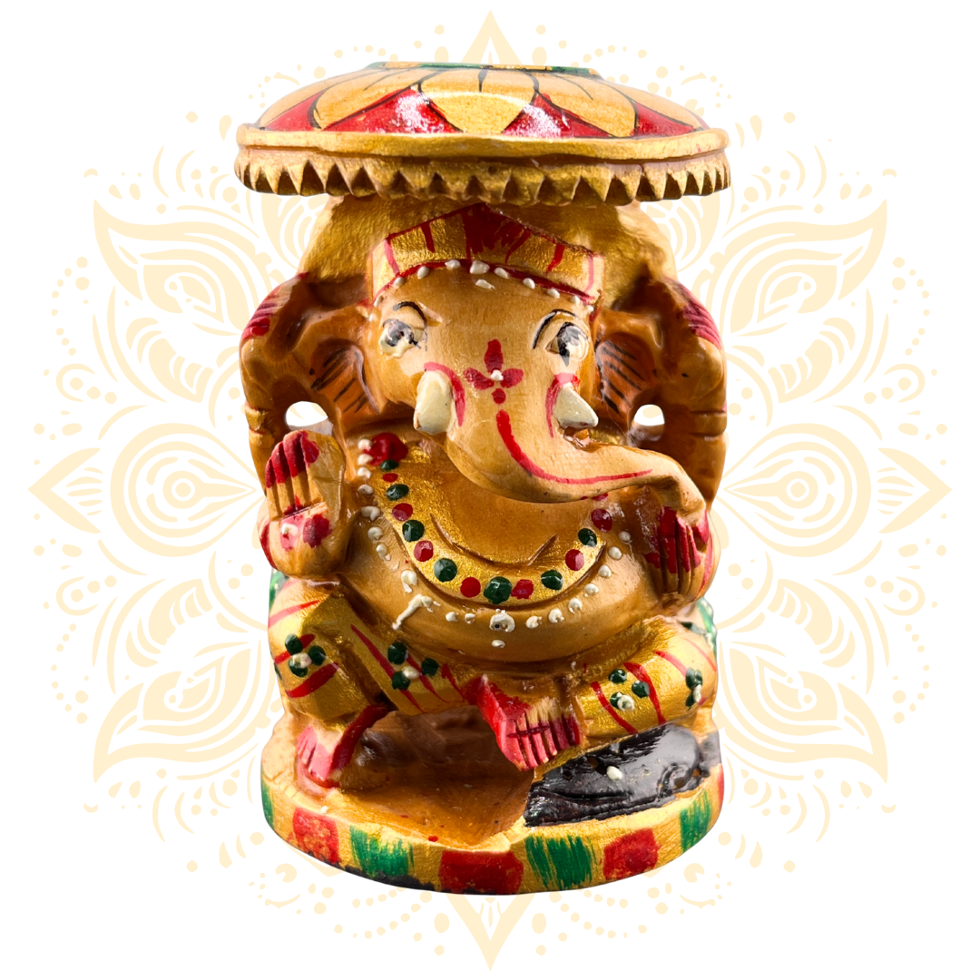 Wooden Painted Chatri Ganesh 2.5" - Matchless Gifts1