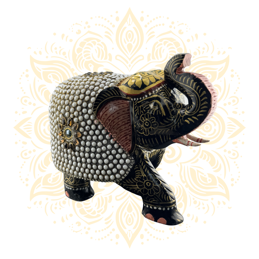 Wooden Stone Work Elephant - Matchless Gifts