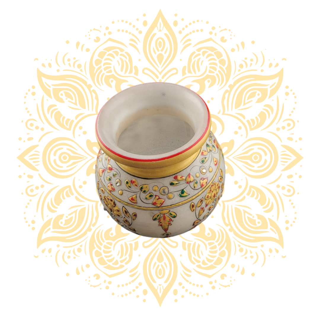 Hand-Painted Marble Matki w/ Floral Designs & Gem Accents - Matchless Gifts4