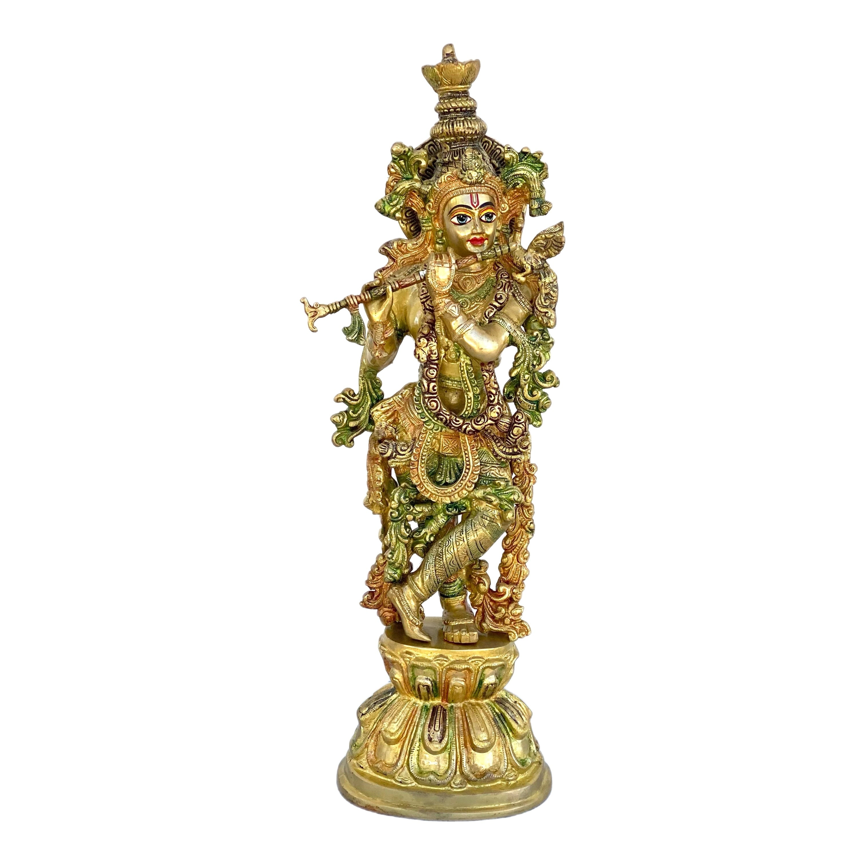 Brass Krishna Hand-Painted