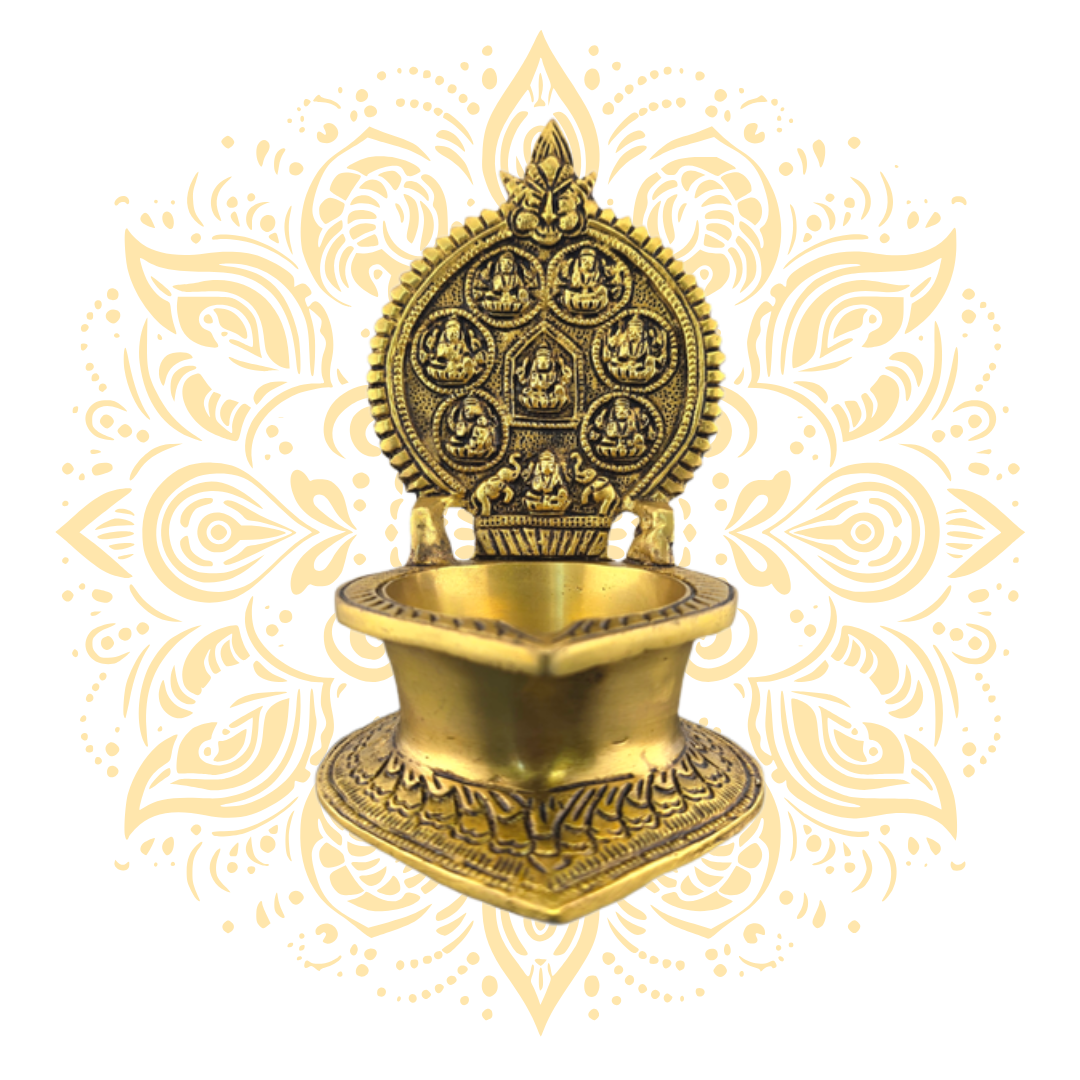 Brass Goddess Laxmi Deepak 6.5" - Matchless Gifts1