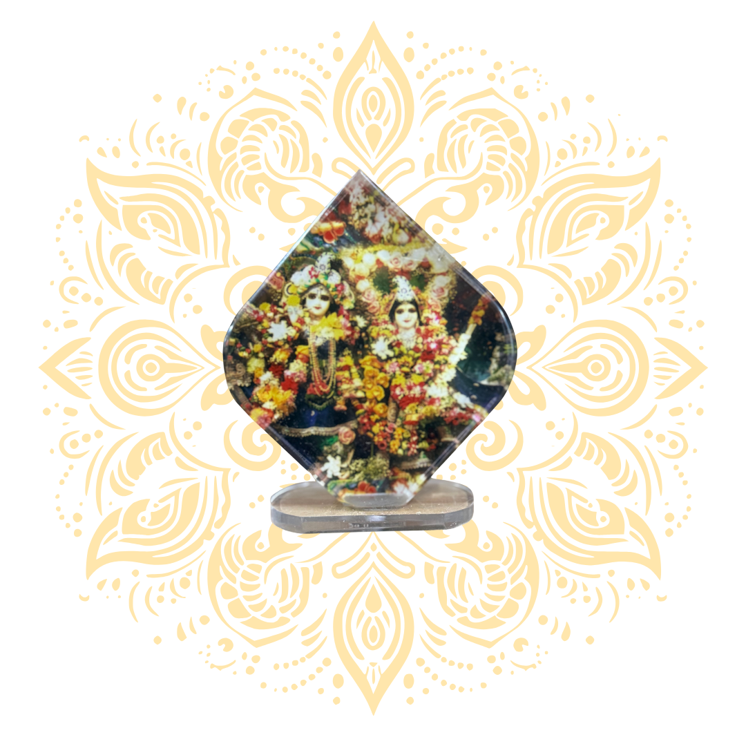 Acrylic Radha Krishna Heart Flowers 3.5" x 4"