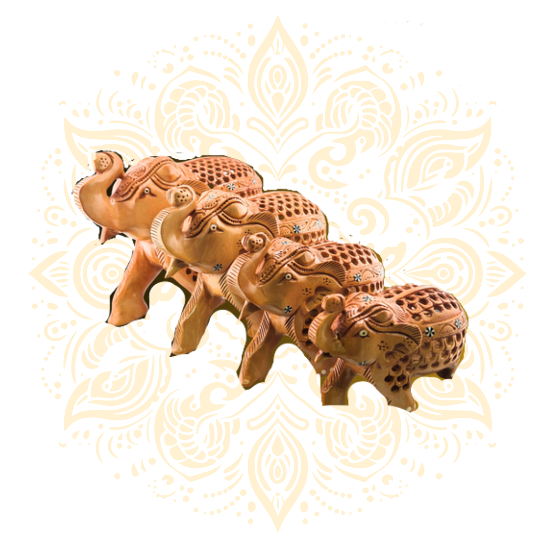 Wooden Jali Trunk Up Elephant Figurine - Matchless Gifts1