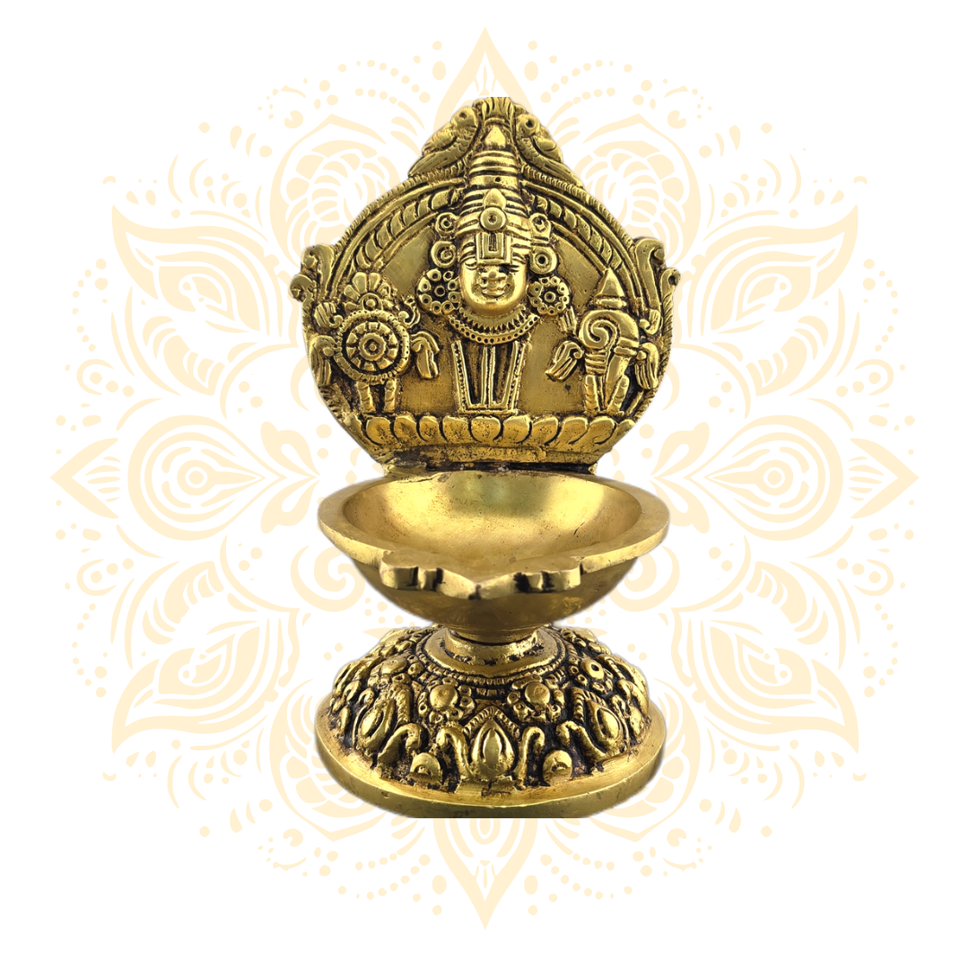 Brass Shanka Chakra Deepak 7"
