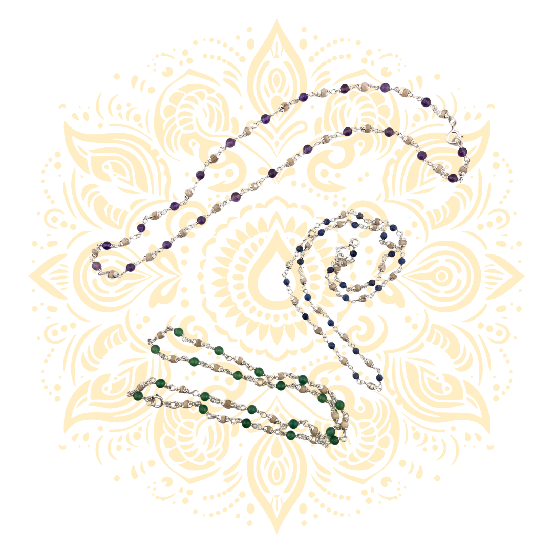 Silver Tulasi Kanthi Mala with Natural Stone