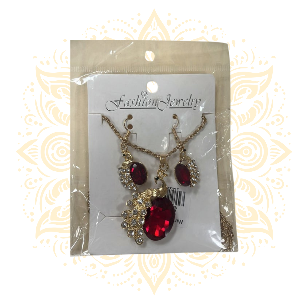Peacock Chain & Earring Jewelry Set w/ Colorful Peacock Design - Matchless Gifts