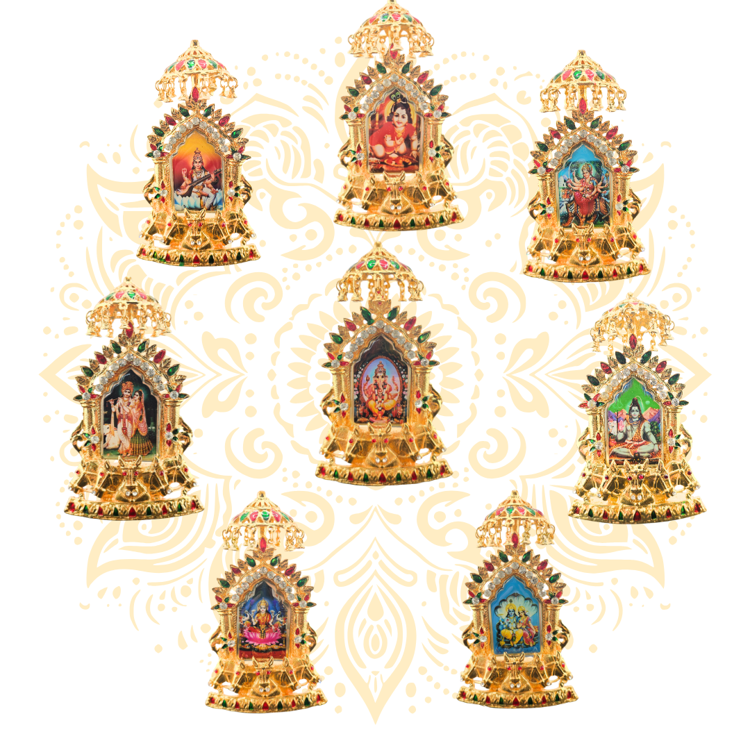 Rathyatra Golden Metal  Deity Mini Mandir Stand