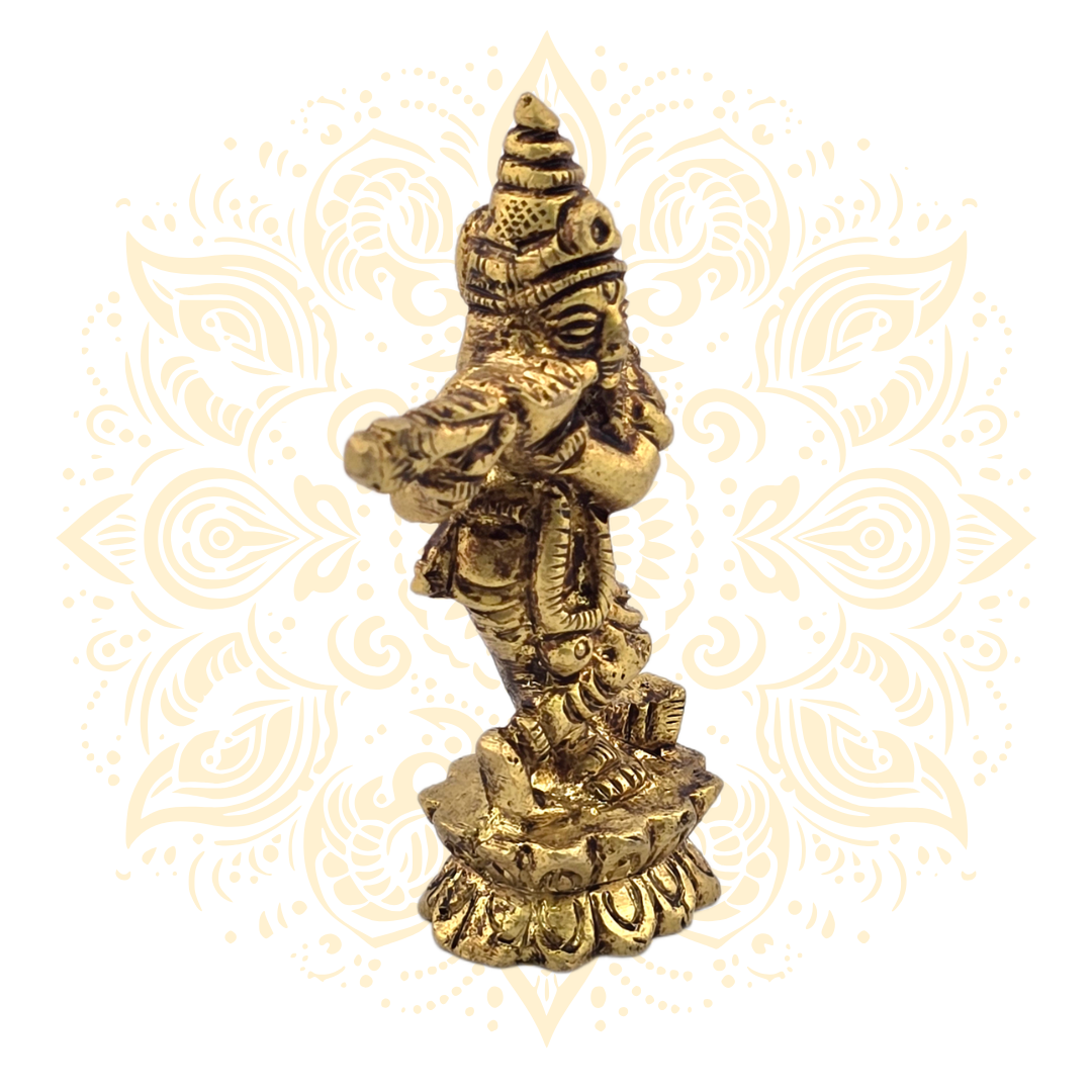 Brass Lord Krishna Statue 3" Flute Playing - Matchless Gifts