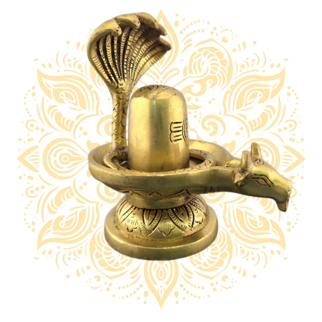 Brass Shiva Linga w/ Nandi & Five-Headed Cobra 5" - Matchless Gifts5