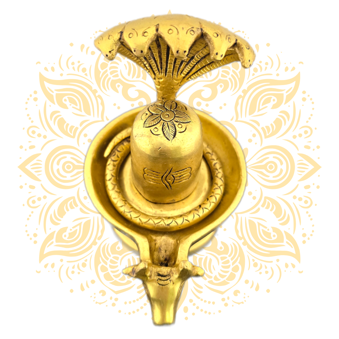 Brass Shiva Linga w/ Nandi & Five-Headed Cobra 5" - Matchless Gifts2
