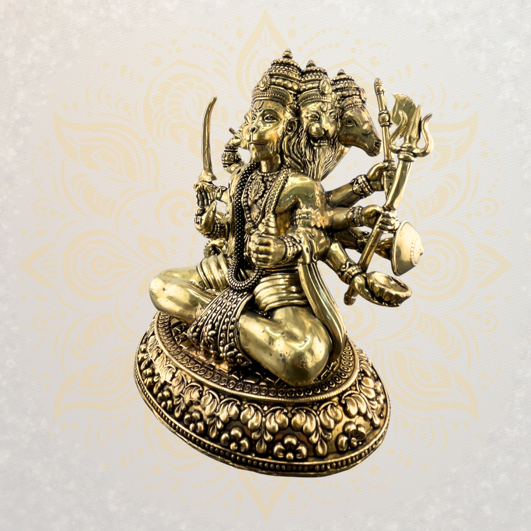 Brass Panchamuki Hanuman Murti 5" - Matchless Gifts3