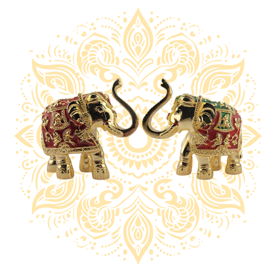 Golden Elephant w/ Raised Trunk Red/Green Howdah 3"