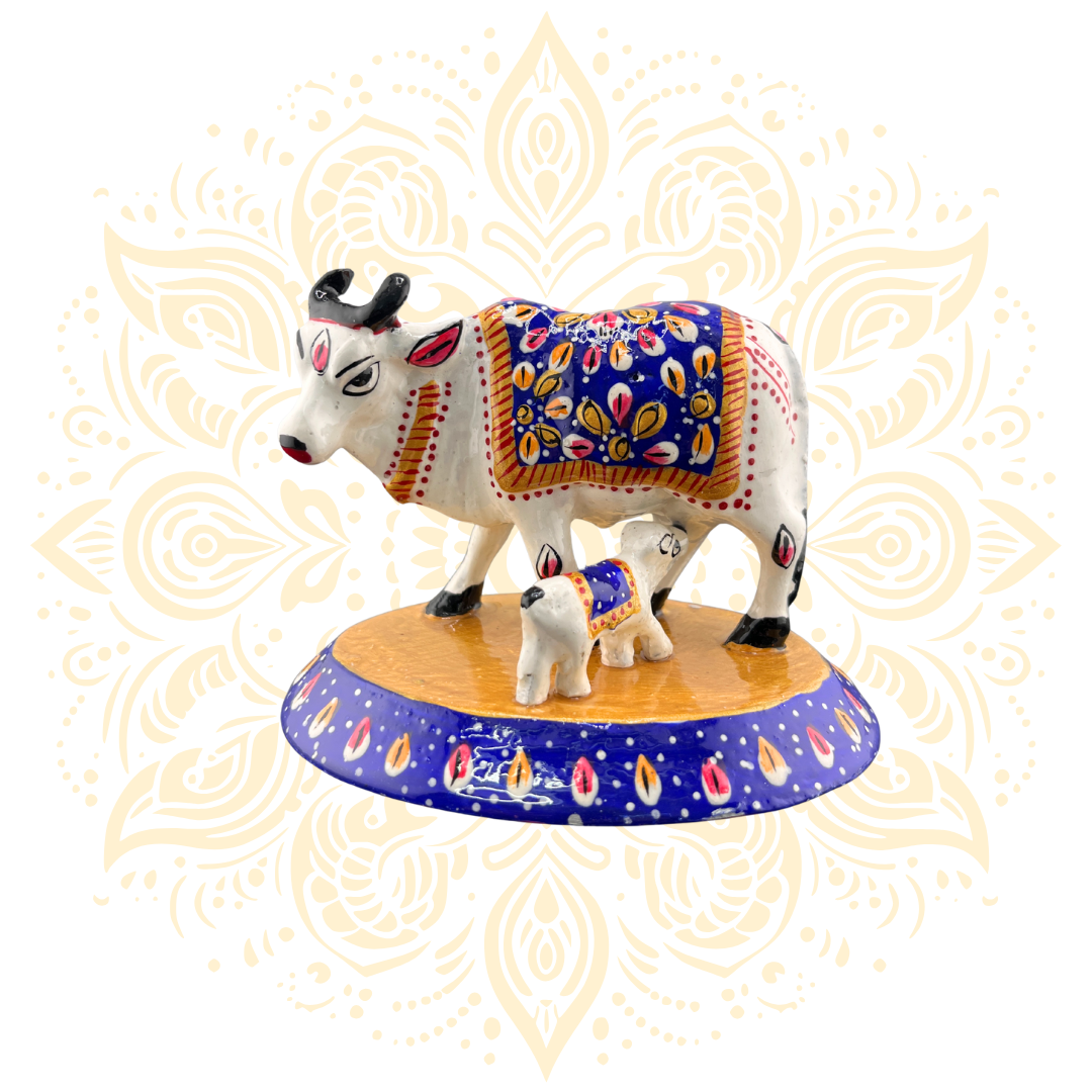 Handcrafted Metal Cow & Calf Figurine 4" - Matchless Gifts4