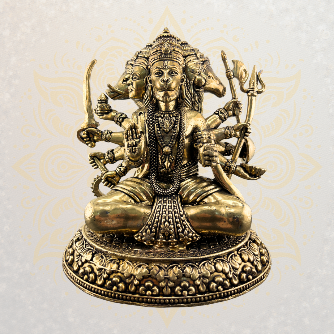 Brass Panchamuki Hanuman Murti 5" - Matchless Gifts2