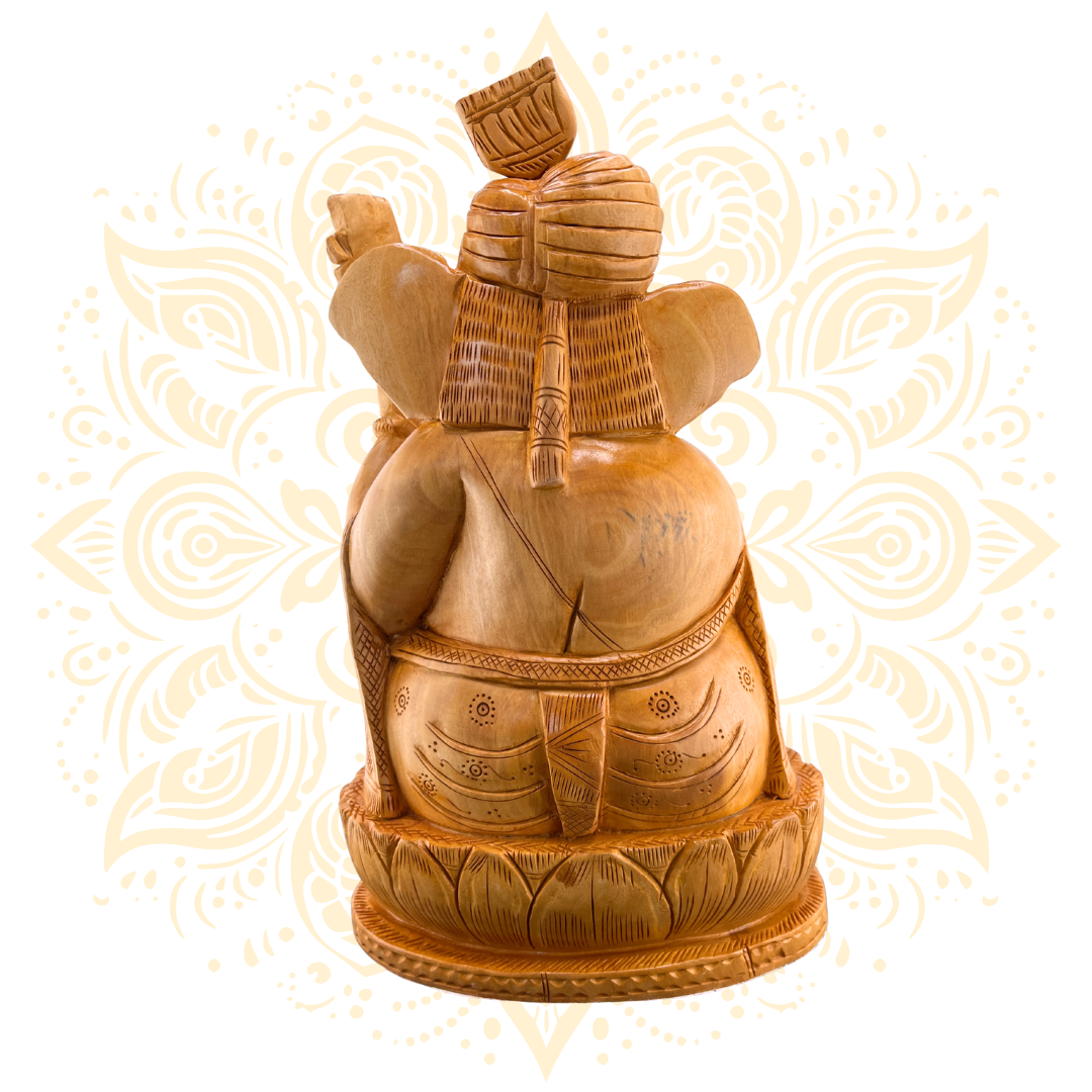 Hand-Carved Wooden Ganesh w/ Veena 10" - Matchless Gifts3