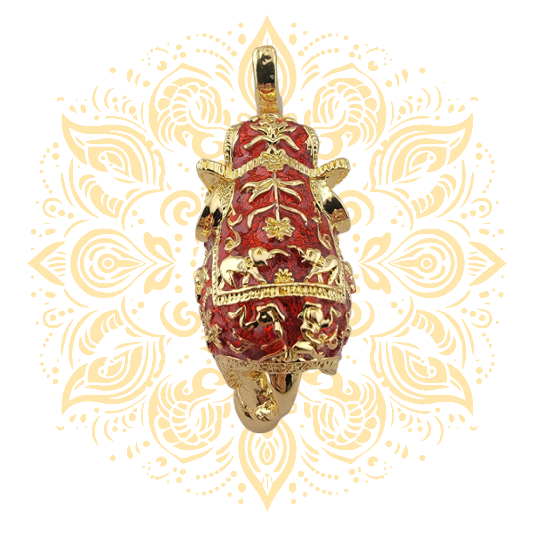 Golden Elephant w/ Raised Trunk Red/Green Howdah 3"