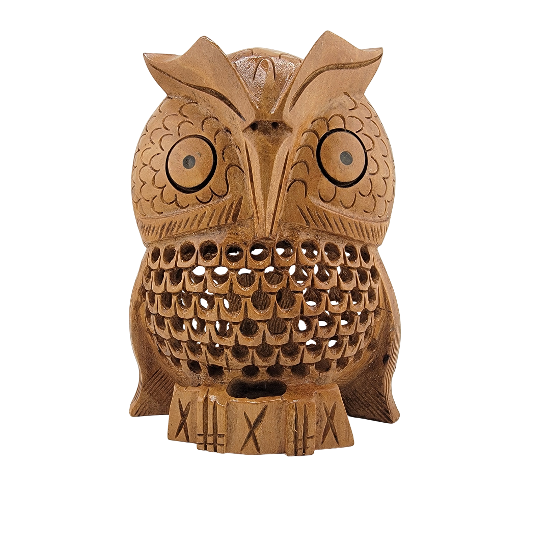 Wooden Jali Took Owl – Hand-Carved with Undercut Inner Owl - Matchless Gifts4