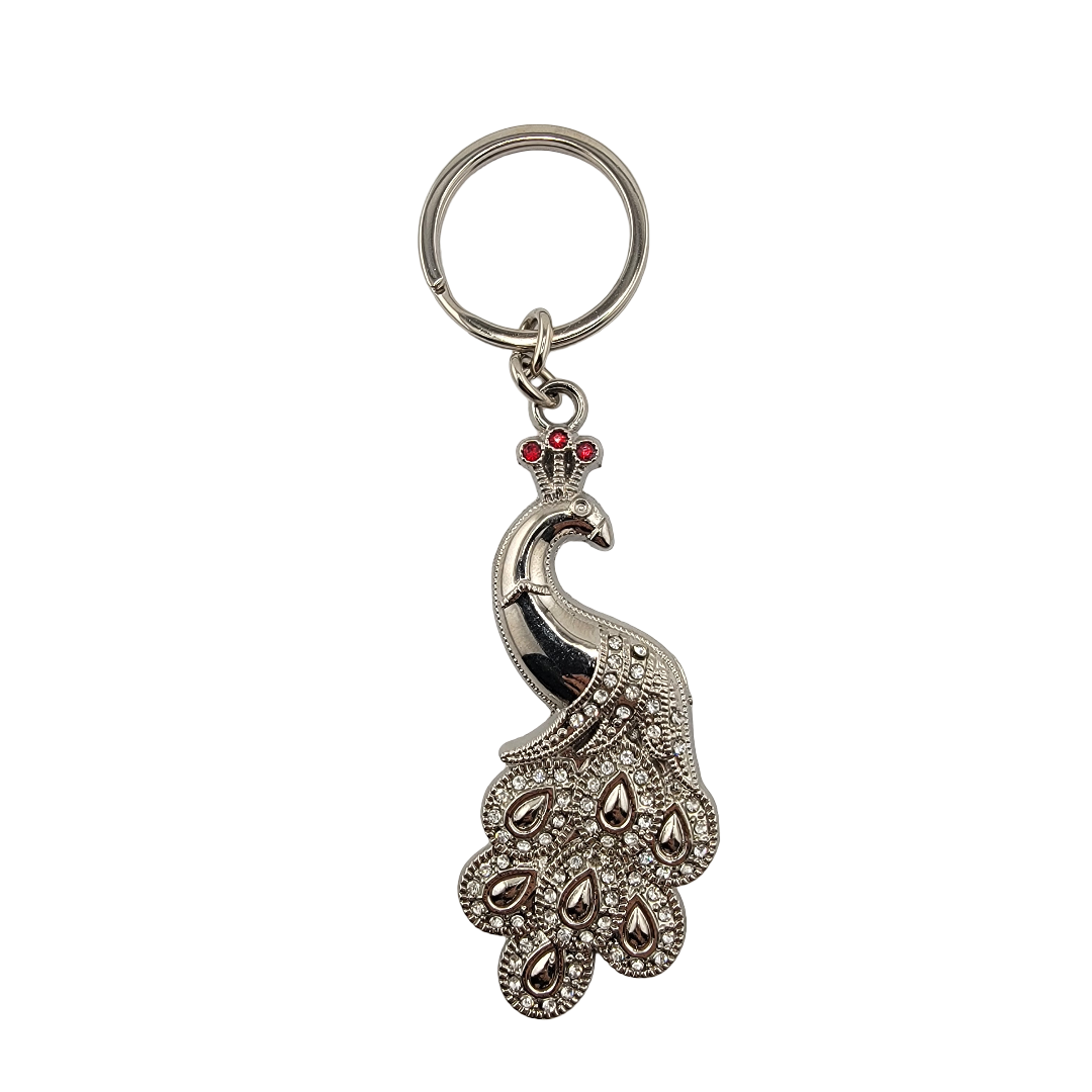 Steel Peacock Keychain w/ Gem Accents (3") - Matchless Gifts2