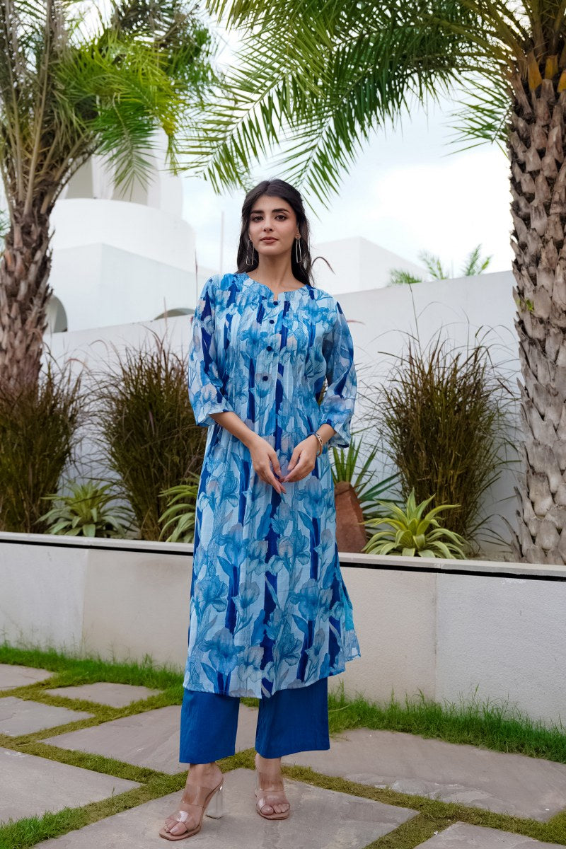 Women's Mul Chanderi Floral Kurti Set - Matchless Gifts3