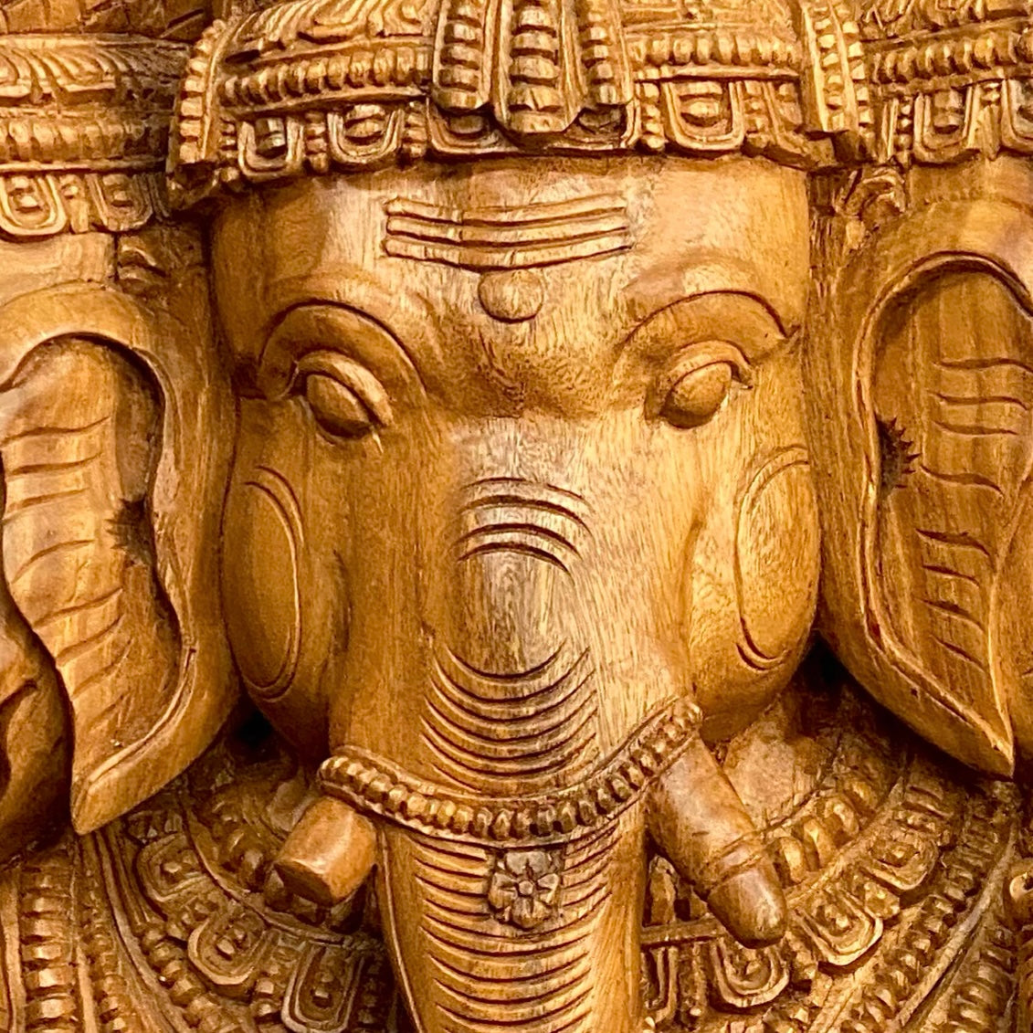Hand-Carved Wooden Statue of Panchamukhi Ganesh 90"