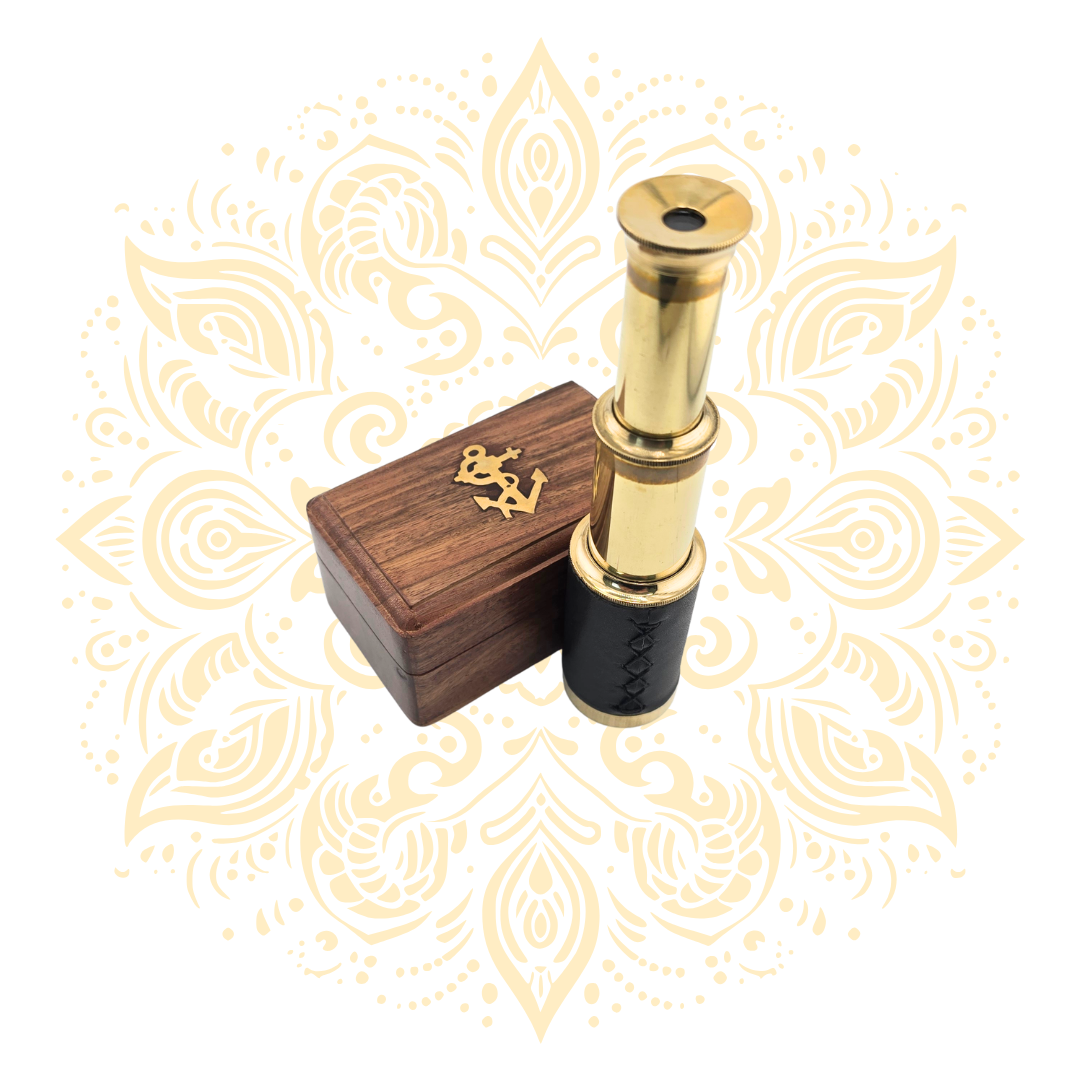 Vintage Brass Telescope – 6 Inch Collapsible Spyglass with Wooden Case