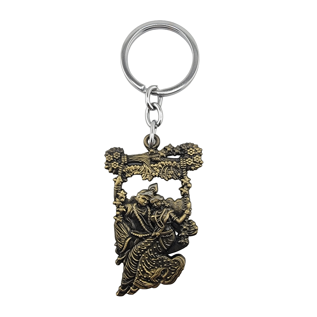 Radha Krishna Jhulan Swing Metal Keychain | Devotional Key Ring - Matchless Gifts