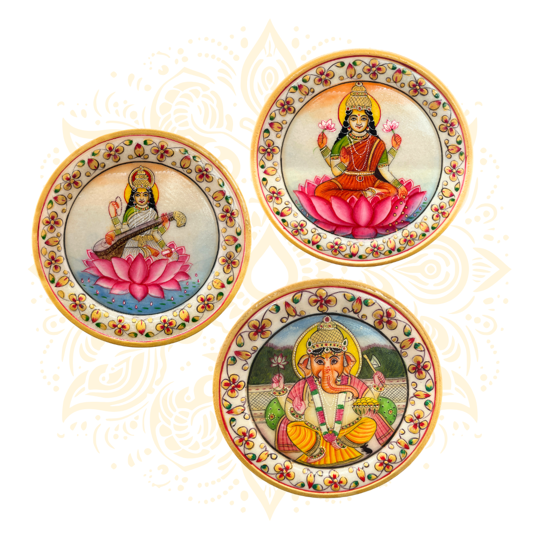 Hand-Painted Marble Plate w/ Deity Design 6"