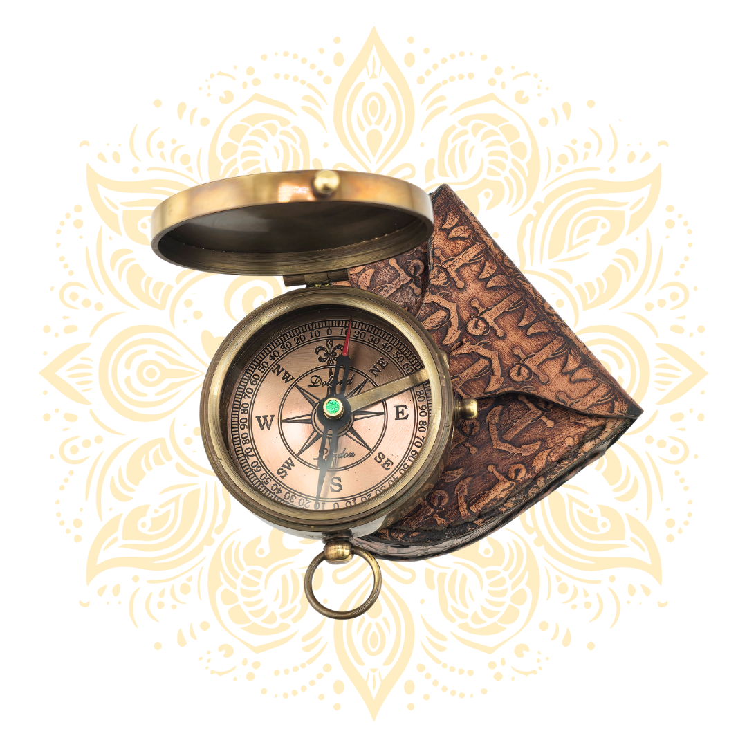 Vintage Brass Pocket Compass with Leather Case – 2 Inch Portable Navigation Tool