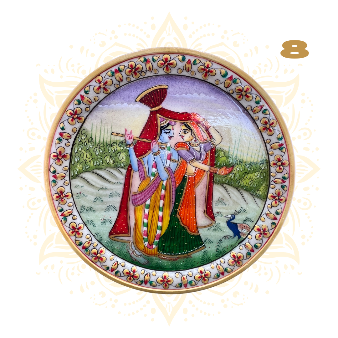 Hand-Painted Marble Plate - Radha Krishna 9" - Matchless Gifts2