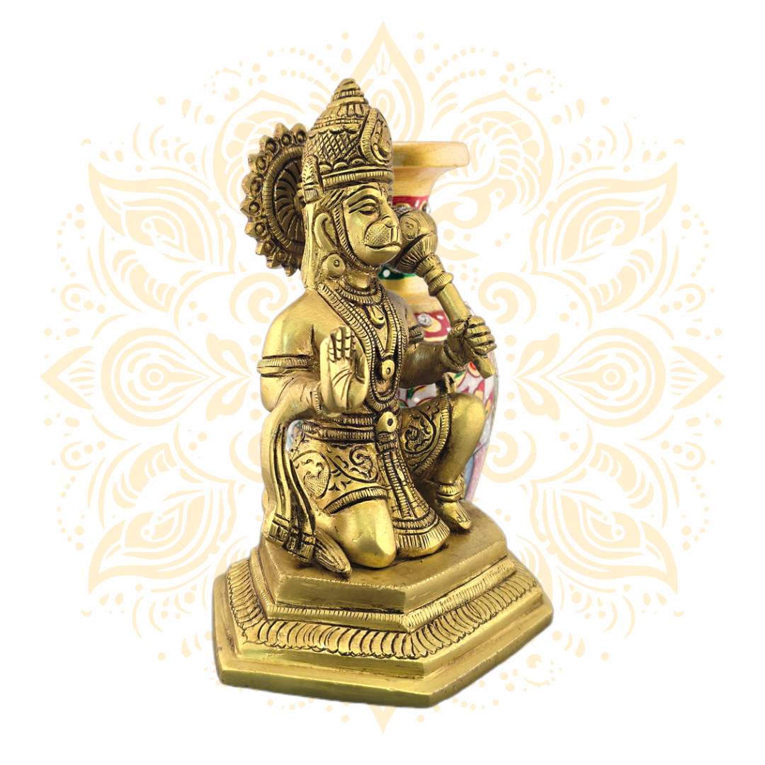 Brass Hanuman Kneeling Murti 6.5" - Matchless Gifts4