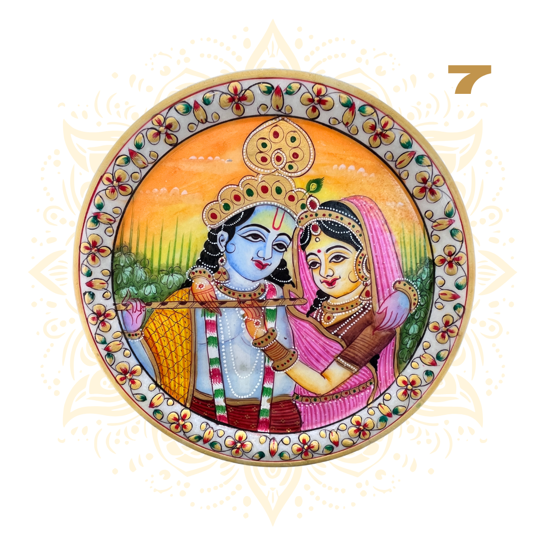 Hand-Painted Marble Plate - Radha Krishna 9" - Matchless Gifts9