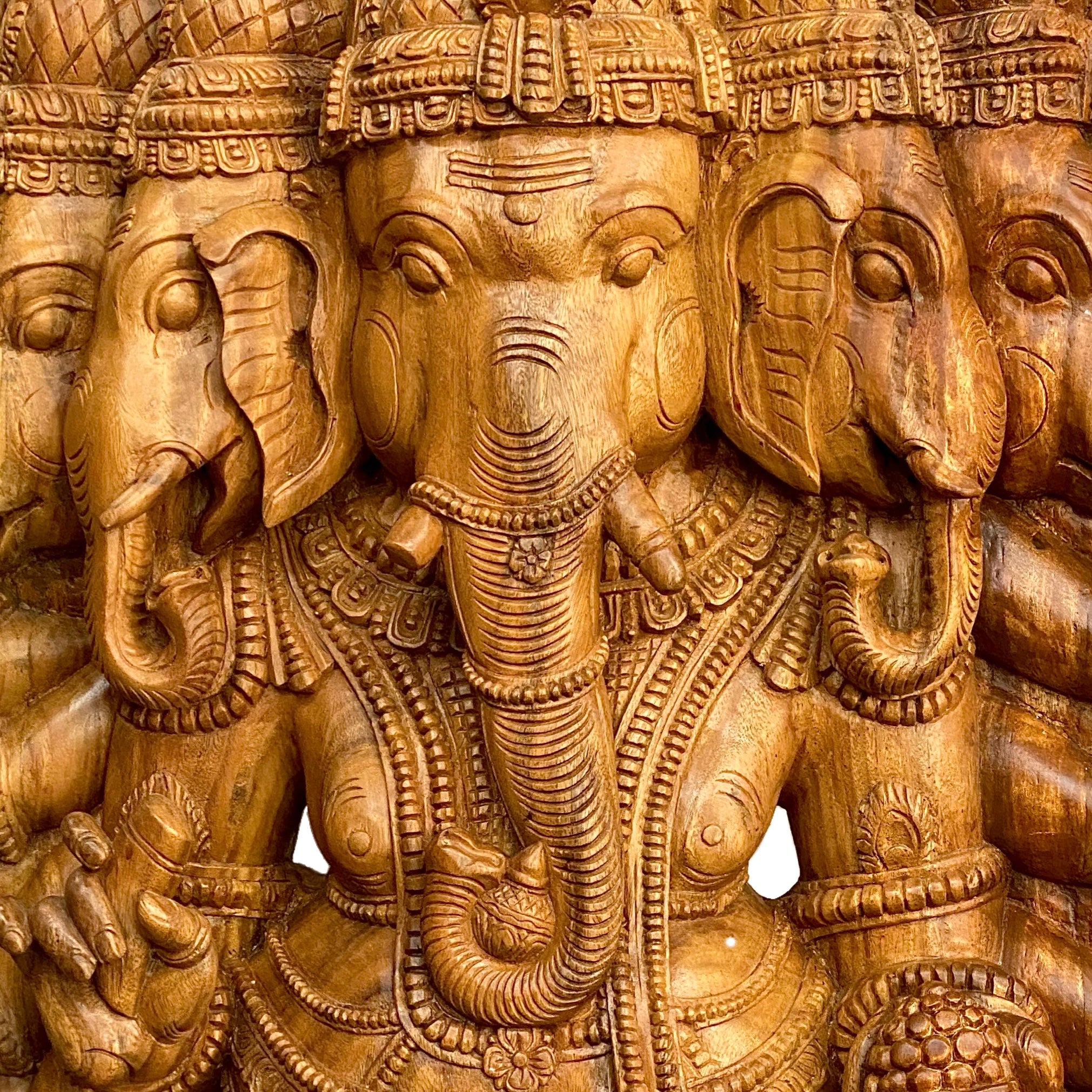 Hand-Carved Wooden Statue of Panchamukhi Ganesh 90"