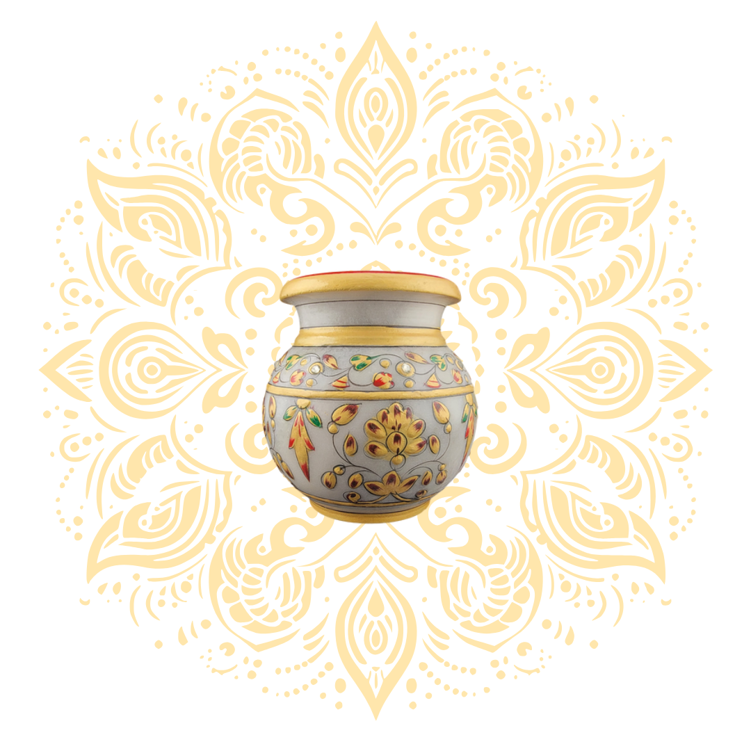 Hand-Painted Marble Matki w/ Floral Designs & Gem Accents - Matchless Gifts5