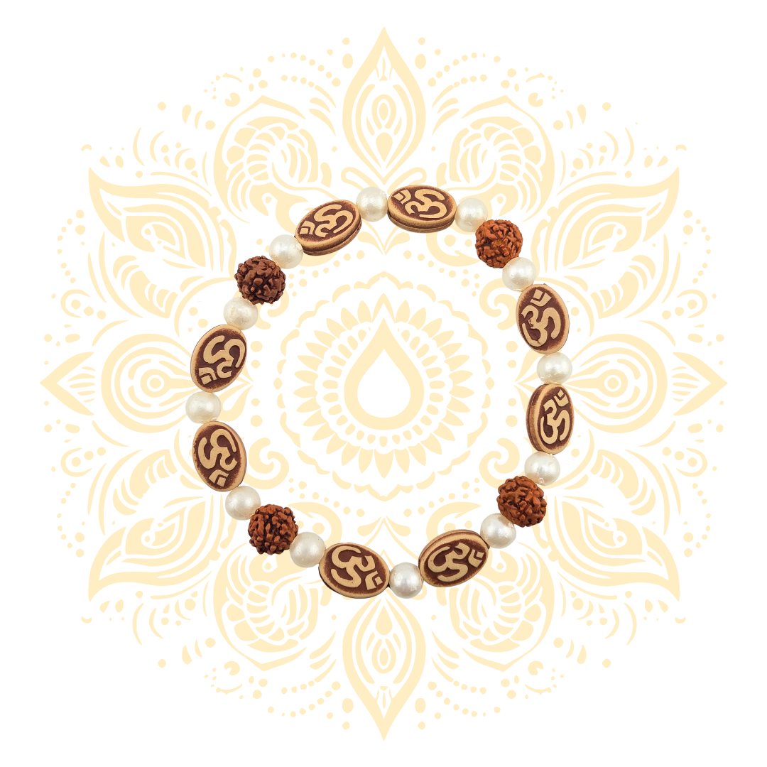 Om White Beaded Rudraksha Bracelet - Matchless Gifts