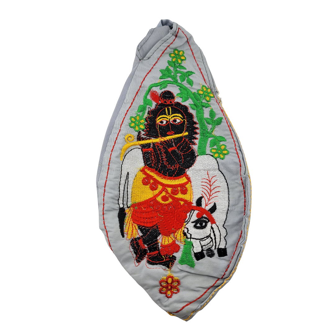 Embroidered Japa Bead Bag - Krishna w/ Cow (10 Colors) - Matchless Gifts4
