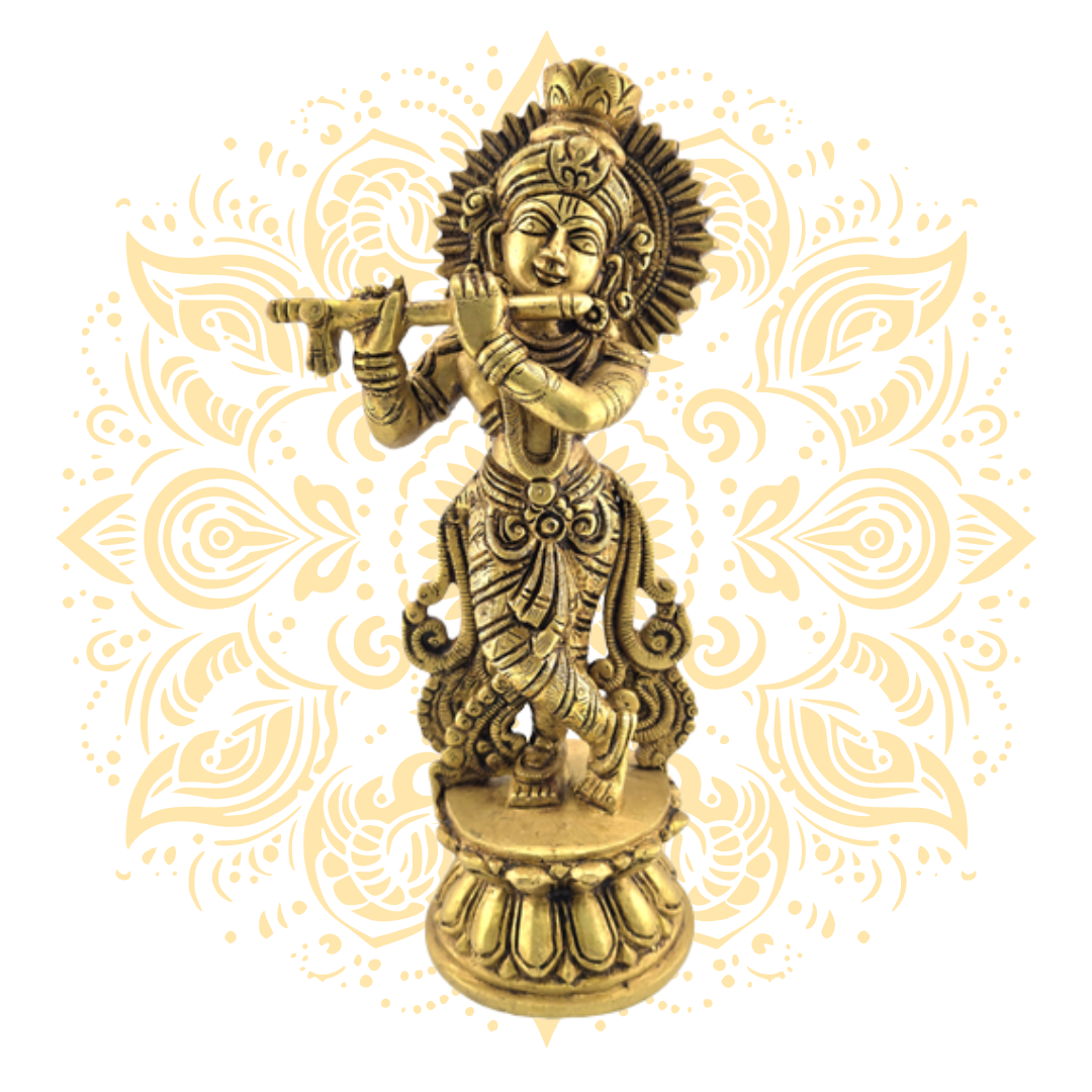 Brass Krishna w/ Flute 9"