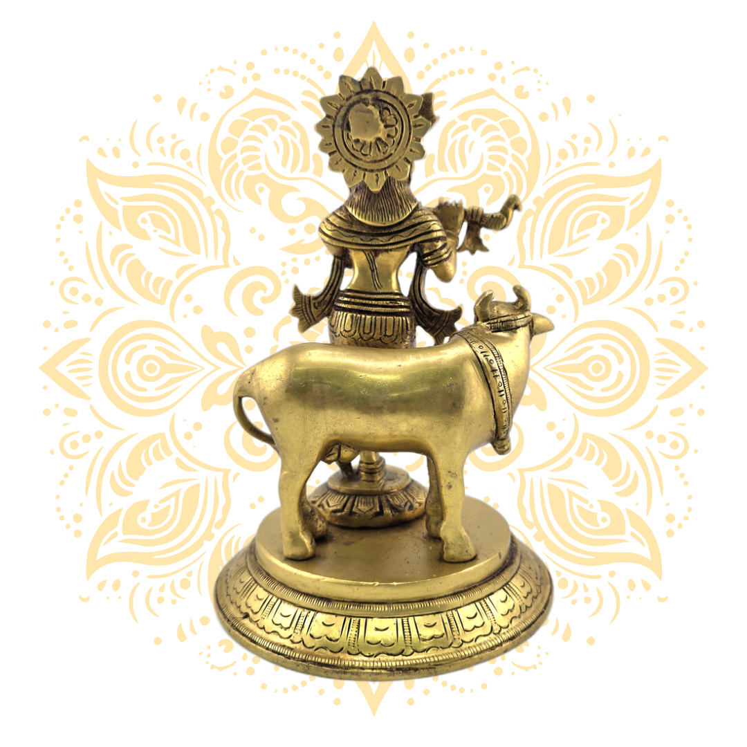 Brass Krishna w/ Cow 7"