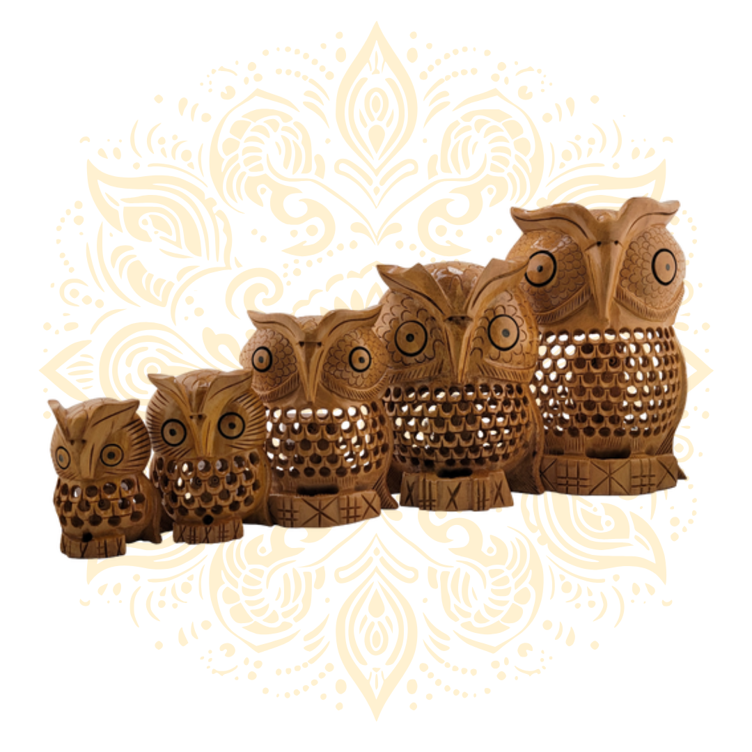 Wooden Jali Took Owl – Hand-Carved with Undercut Inner Owl - Matchless Gifts1