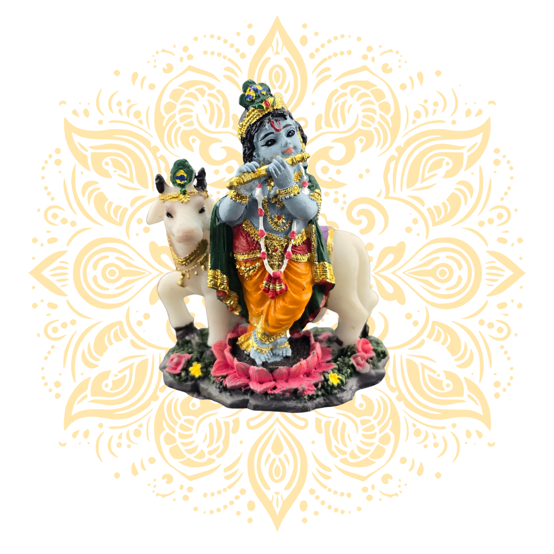 Polyresin Krishna w/ Cow
