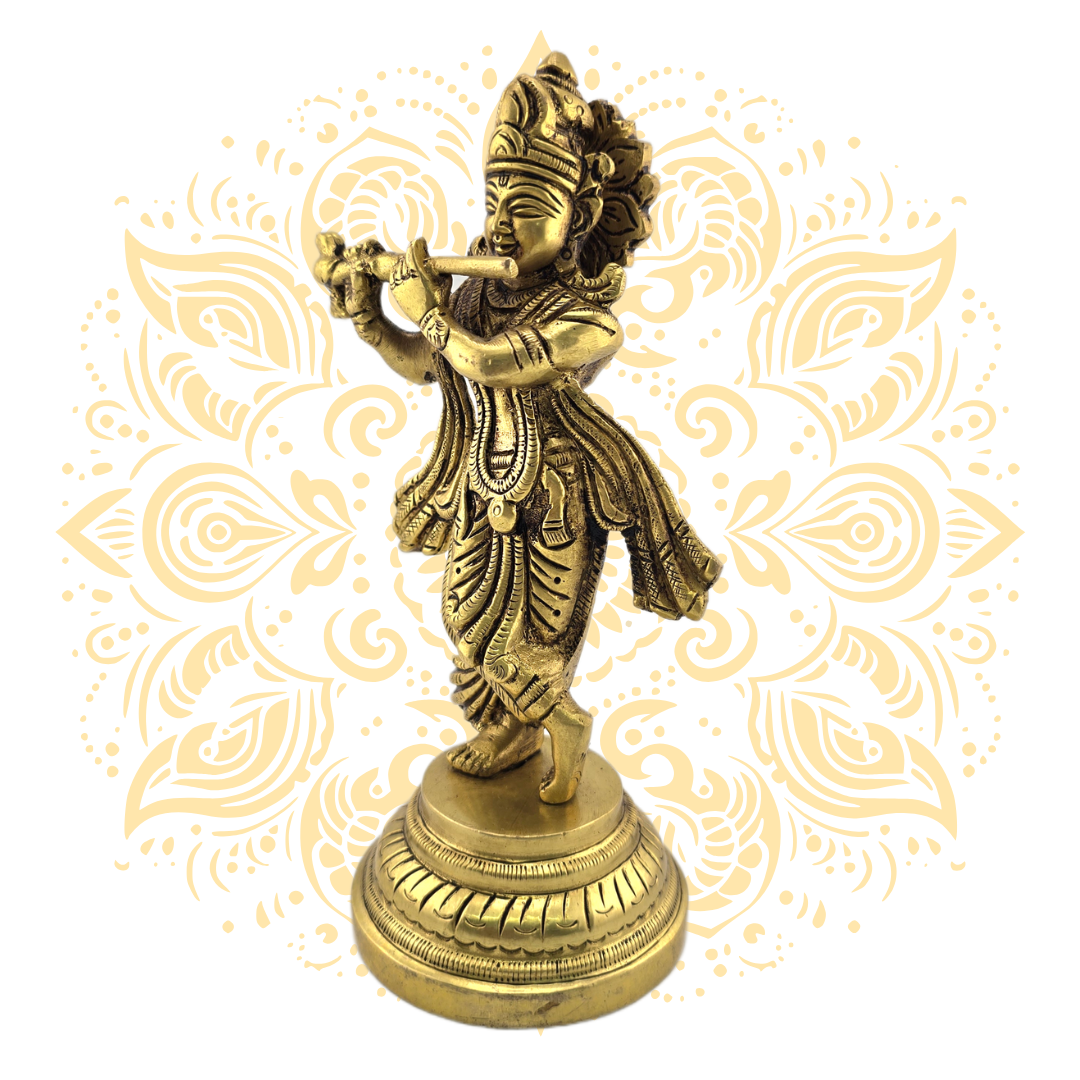 Brass Krishna w/ Flute 7"