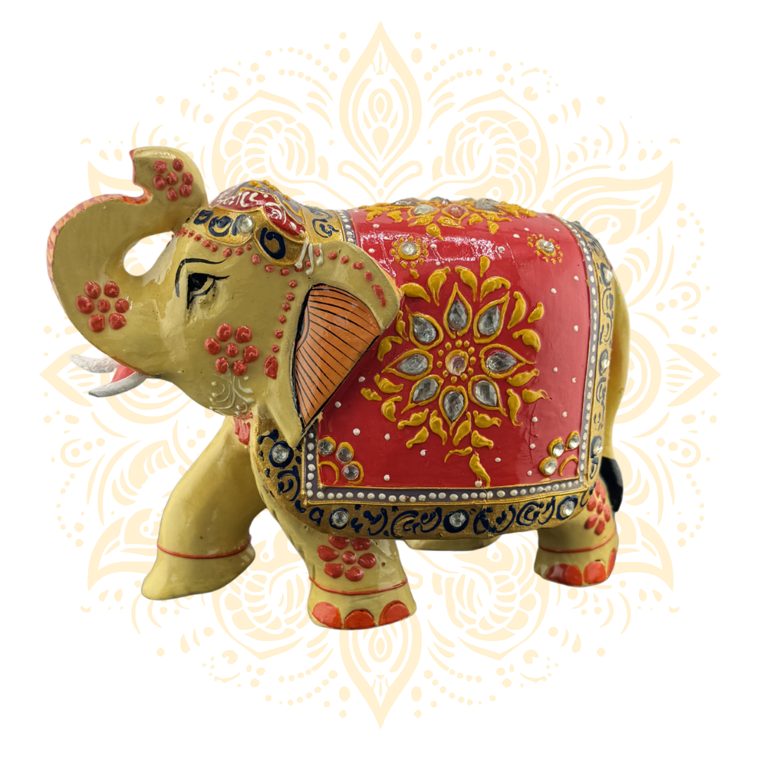 Wooden Red Painting Elephant