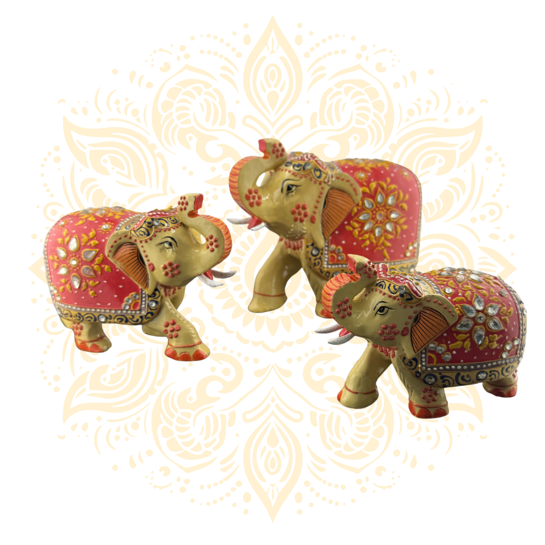 Wooden Red Painting Elephant