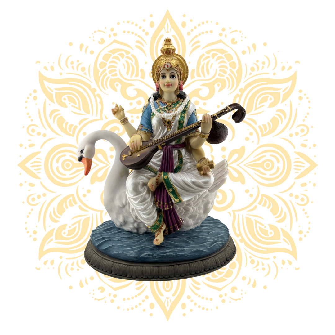 Polyresin Saraswati on Swan 13.5"