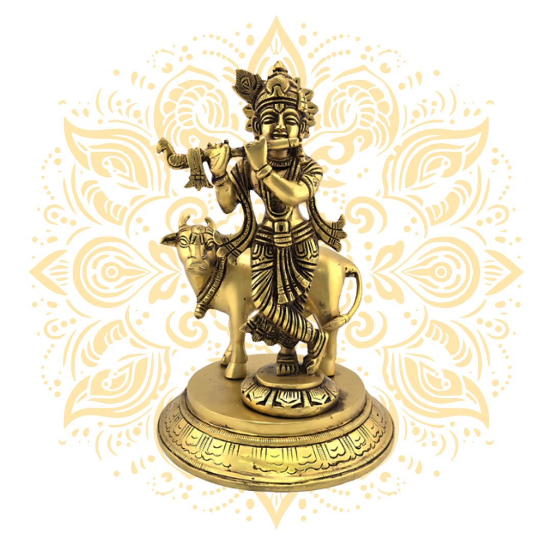 Brass Krishna w/ Cow 7"
