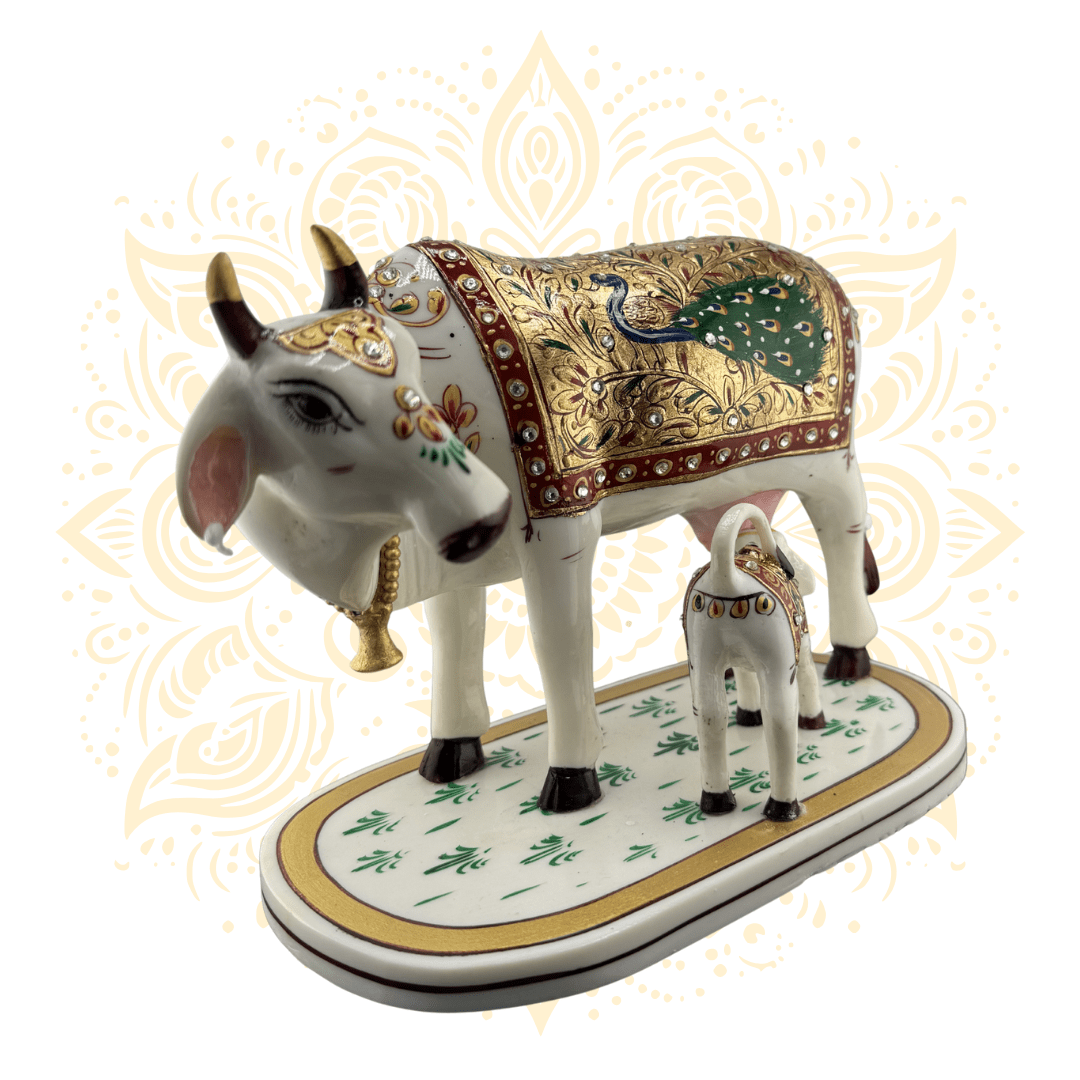 Marble Cow w/ Calf Figurine 7" - Matchless Gifts2