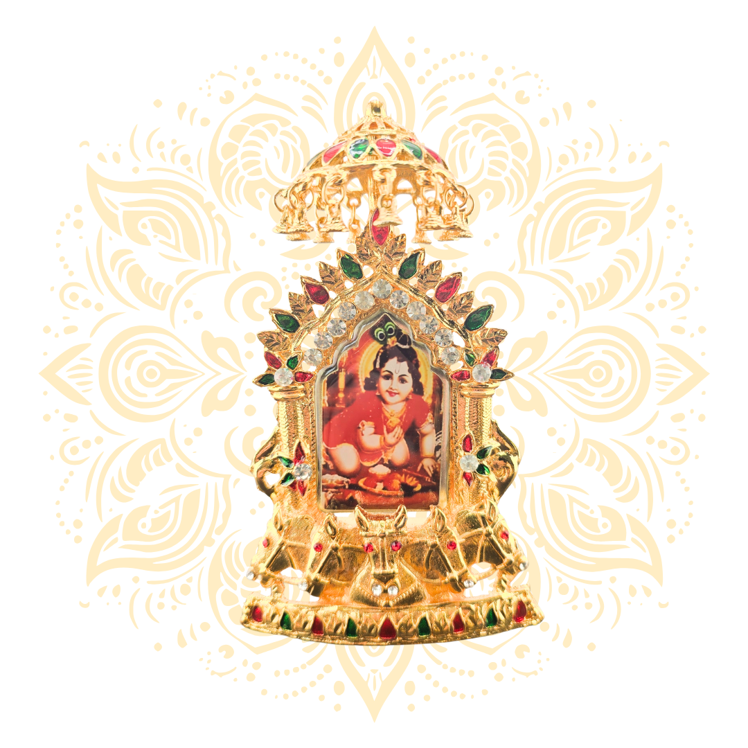 Rathyatra Golden Metal  Deity Mini Mandir Stand